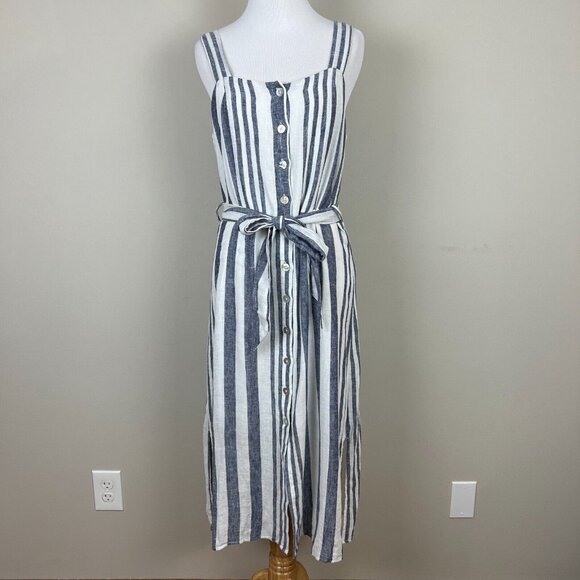 Rails Dress Medium Clement Bay‎ Stripe Blue White Sleeveless Button Front Belted - Picture 1 of 11